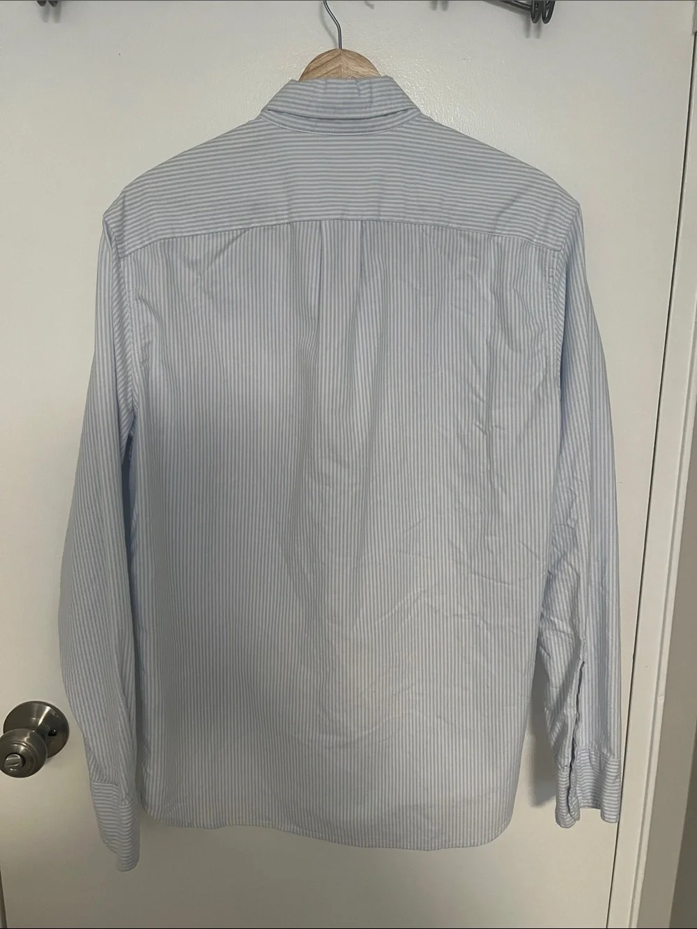 J. Crew Men's Light Blue and White Striped Button-Down Shirt Slim Fit